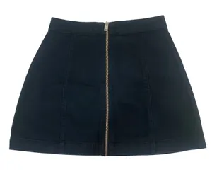 H&M Divided Women's Size 4 Black‎ Denim Mini Skirt Front Zip A-Line High Waisted thumbnail 1