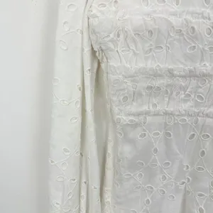 Gianni Bini Katrina Eyelet Mini Dress Cotton Long Sleeve A Line White Large NWT thumbnail 8