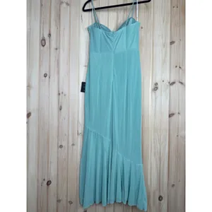NWT Lulus Sleeveless Sweetheart Turquoise Chiffon Maxi Dress Party Cocktail Sz L thumbnail 3