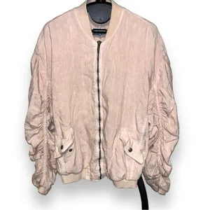 Free People Pale Pink Bomber Jacket Oversized Slouchy Linen Size XS thumbnail 2