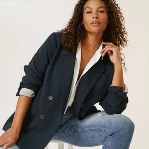 Maeve Anthropologie Double Breasted Long Sleeve Blazer Jacket Navy Blue 8 thumbnail 1
