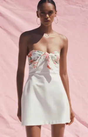 ZARA Floral White Strapless Dress thumbnail 8