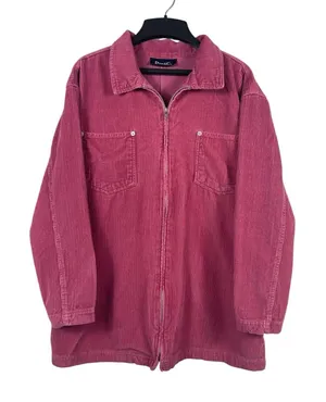 VTG Denim & Co Pink Corduroy Jacket Shacket S Zip Front Utility Workwear thumbnail 1