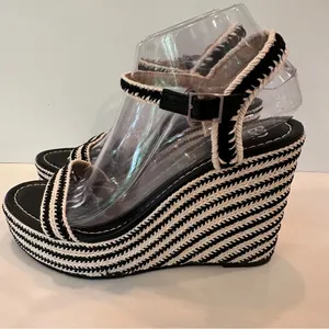 New BP Crochet Platform Wedge Sandals Sz 9 Black Cream Espadrilles Heels thumbnail 4