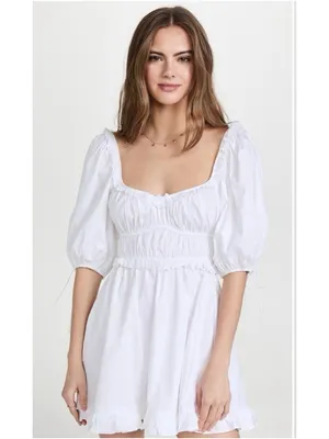 For Love & Lemons Jackson Clean Girl Babydoll Puff Sleeve Eyelet Mini Dress S thumbnail 4