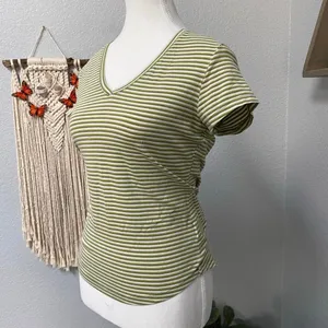 Faded Glory Stripes V Neck Short Sleeve Top Y2k Grunge Alt Mallcore thumbnail 3