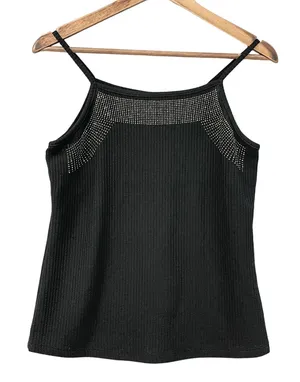Vocal USA Studded Ribbed Tank Top Cami Womens Medium Black‎ Rocker Punk Grunge thumbnail 1