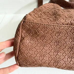 MultiSac brown tan floral Embossed Shoulder Bag buckle slouchy pockets purse thumbnail 5