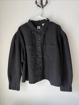Levi's Black Oversized Button-Up Denim Shirt Jacket Size XL thumbnail 8
