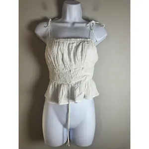 J.Crew White Smocked Peplum Cami Tie Shoulder Strap Top CA526 Summer 24 Small thumbnail 3