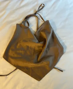 Backless Halter Cowl Neck Crop Top Brown thumbnail 1