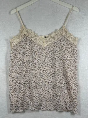 Everleigh Floral Lace Trim Pleated Camisole Top Cream Blue Orange‎ Womens Medium thumbnail 1