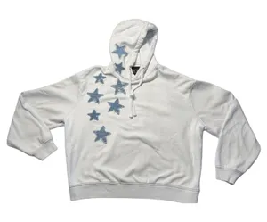 BoohooMAN Hoodie Light Blue Cotton Dark Blue‎ Patchwork Stars Streetwear Unisex thumbnail 1