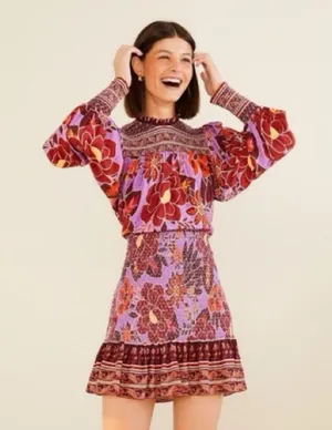 Farm Rio Sweet Floral Long Sleeve Minidress S thumbnail 11