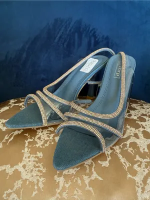 Blue Jeweled Slingback Heels with Rhinestone Trim thumbnail 2