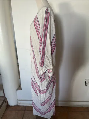 Cost Plus World Market Striped V-Neck Maxi Dress in Cream, Pink & Navy thumbnail 2
