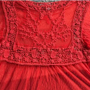 Pink Melo Red Mesh Crochet Lace Peplum Top Bell Sleeve Boho Large Festival Goth Dark Fairy thumbnail 5