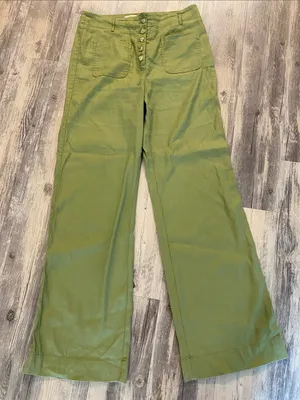 Maeve Anthropologie Colette Wide Leg Button Fly Linen Blend Cilantro 12 TALL thumbnail 1