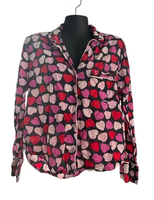 Victoria’s Secret hearts pattern button down long sleeve pajama top women’s XS preowned thumbnail 1