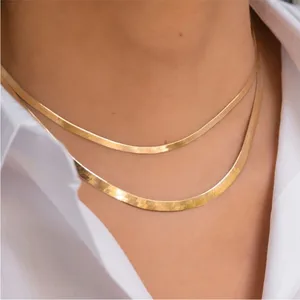 3mm Gold Herringbone Necklace | Gold Plated Sterling Silver‎ thumbnail 2