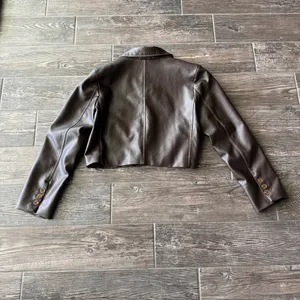 Revolve Superdown Blakely Faux Leather Brown Cropped Blazer Jacket thumbnail 8