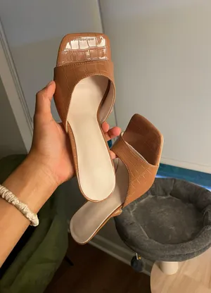 SheIn Tan Brown Mule Sandals Heels thumbnail 1