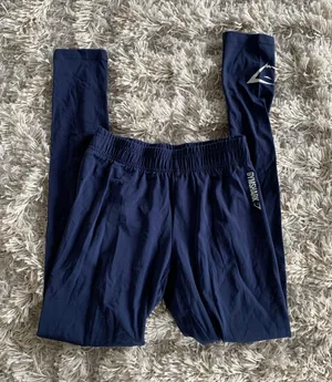 Gymshark Navy Blue/White Elastic Stretch Waist Leggings thumbnail 1