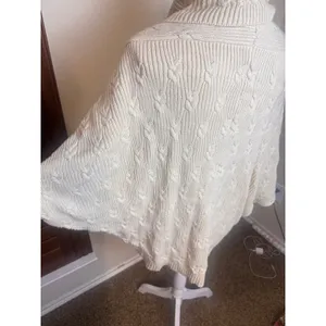 Wrangler Cream Cable Knit Cowl Neck Poncho Sweater Chunky Womens Medium Ivory thumbnail 4