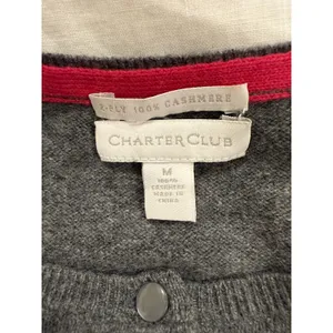 Charter Club 100% Cashmere Argyle Y2K Cardigan Sweater Gray Women's Size Medium thumbnail 8