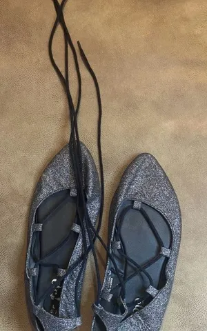 Rue 21 Glitter Lace-Up Flats – Silver Sparkle, Size 8/9 – Preowned thumbnail 1