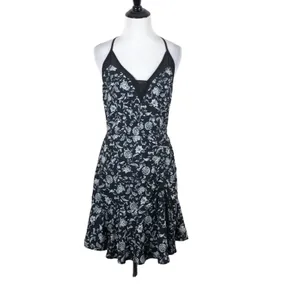 Adelyn Rae Black Floral Mesh Ruched Tie Fit & Flare Mini Dress Small thumbnail 2