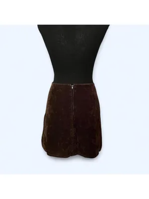Vintage Y2K Brown Velvet Mini Skirt Side Slit Size Small thumbnail 4