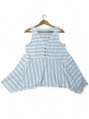 Maeve Anthropologie Cotton Tunic Tank Blouse Striped Peplum Swing Rust Coastal M thumbnail 4