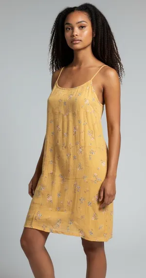 Pink Rose Yellow Floral Spaghetti Strap Tiered Mini Dress‎ thumbnail 1