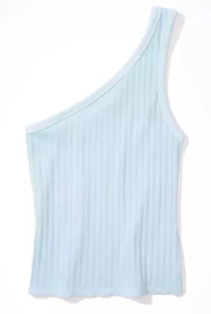 American‎ Eagle Top Size Large Blue Ribbed One Shoulder Asymmetric Garden Party thumbnail 1