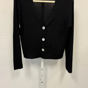 H&M Ribbed Knit V-Neck Button Front Cardigan‎ Sweater Small Black Casual thumbnail 4