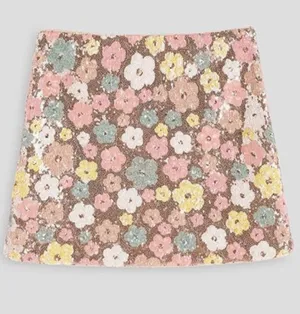 Sequin Floral Gold and Pastel Hippie Mini Skirt Size XS Date Night Going Out \ thumbnail 1