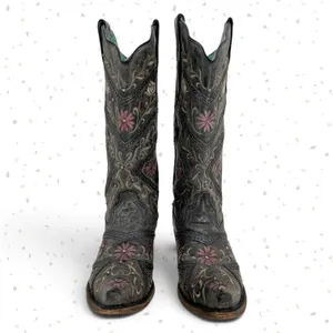 Corral Western Cowboy Boots Gray Floral Gems Embroidered Country Concert Size 9 thumbnail 7