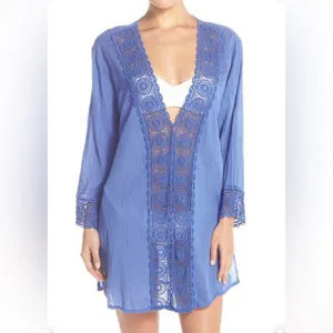 La Blanca Womens Beach Tunic Coverup Size M Blue Coastal Resort Lightweight thumbnail 11