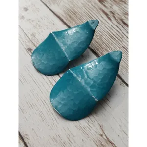 Vintage Stud Earrings For Pierced Ears - Teal Hammered Design thumbnail 2