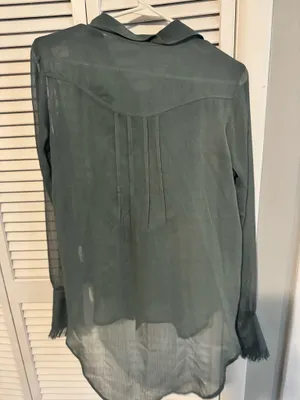 Free people Sheer Ruffled Button-Front Women's Top - Dark Green thumbnail 5