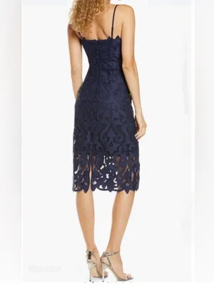 Bardot Women’s Lina Navy Lace Column Shift Square Neck Midi Dress Size 2 NWT thumbnail 7