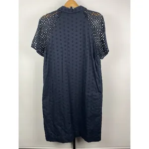 J. Crew Navy Blue Eyelet Short Sleeve Pockets Pop Over Shirt Dress Size 6‎ thumbnail 7