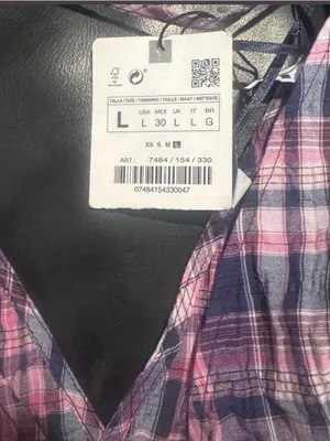 Zara Pink & Navy Plaid V-Neck Smocked Crop Top thumbnail 2