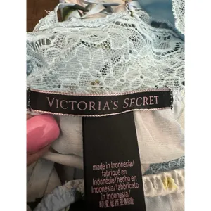 VICTORIA'S SECRET Blue LACE SATIN CAMI Pajama Babydoll S Lounge SET FLORAL I19-1 thumbnail 4