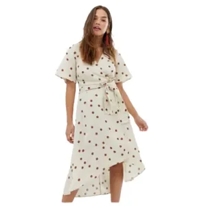 Moon River Polka Dot Midi dress SIZE MEDIUM Cream/brown Linen Blend thumbnail 12