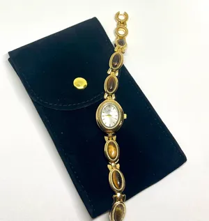 Vintage Style New Gold Plates Brown Stone Tiger Eye Stone Luxury Watch thumbnail 5