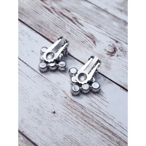Vintage Clip On Earrings - Cluster of Clear Gems with Silver Tone - 1" thumbnail 5