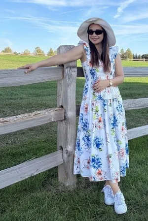 Abercrombie Floral Smocked Midi Dress Ruffle Straps Cottagecore Sundress thumbnail 1