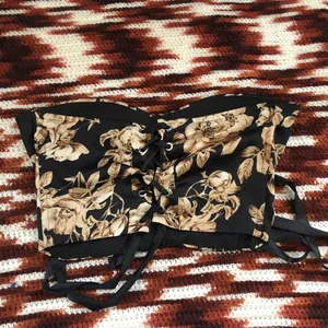 Whimsygoth Black gold floral corset sweetheart bustier top blouse shirt #evening #party #formal #glam thumbnail 3